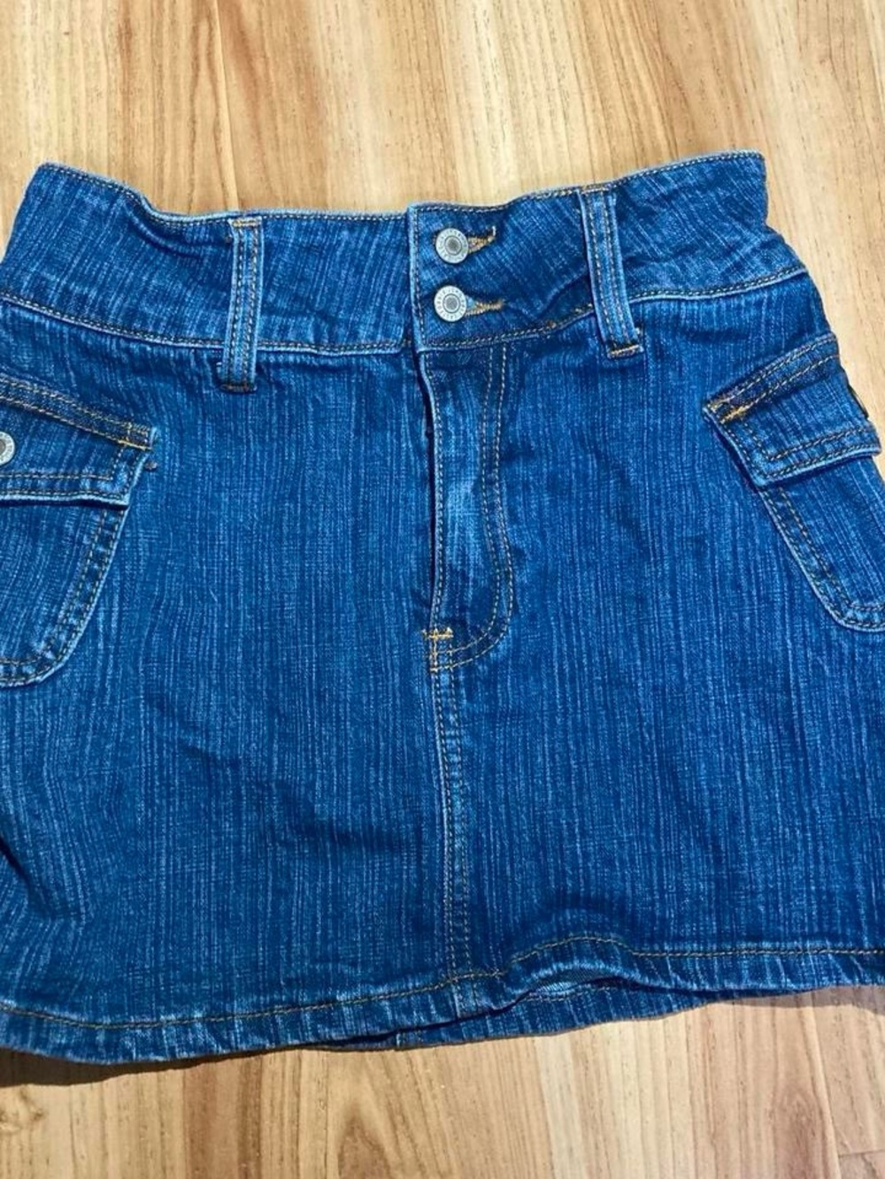 Brandy Melville Blue Denim Mini Skirt with Pocket Flaps